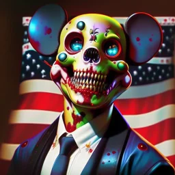 zombie mickey mouse hybrid, photorealism, movie screen capture, horror, sci-fi, retrofuturism,