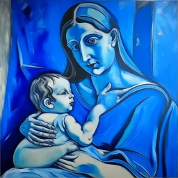 picasso moeder met kind blauw realistisch geschilderd