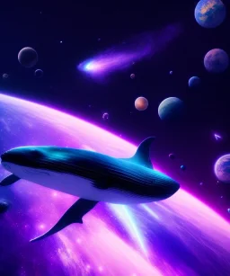 whale, galaxy, planet, purple, blue, stars, best quality, masterpiece, digital art, unreal engine, cinematic lighting, octane render, photo realistic, ambiance