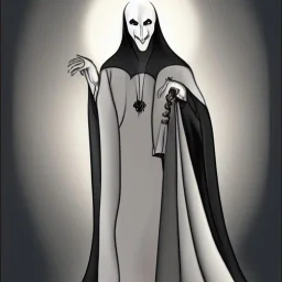 White bat nosferatu with long limbs as Russian Orthodox vampire