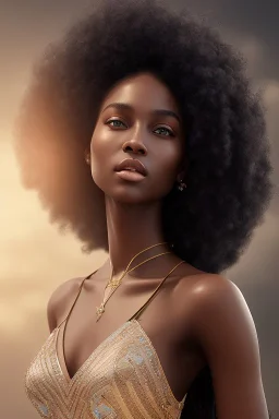 A portrait of a beautiful youthful black woman, wearing a corset, long hair, black hair, wavy hair, wizard, magical, ethereal, soft bright lighting, Concept art by wlop, Ultra quality 8k, Fantasy.