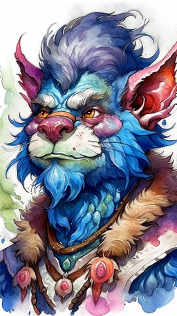 dnd, fantasy, watercolour, humongous strokes, stylistic, portrait, illustration, furry, duberman personable face