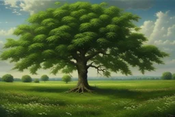 ultra photo realistic tree of life in meadow english countryside from a distance scenery painting