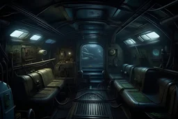 a look from the inside of a darkelven fantasy submarine, hyper realism, photo realism, realistic lighting, realistic color grading