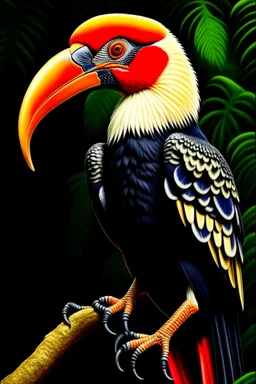 hornbill real bird full body, digital art, photo, illustration, digital painting,oil painting, smooth, sharp focus, highly detailed