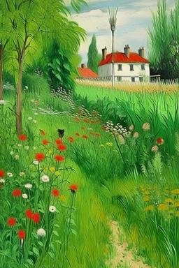 A green meadow with plants painted by Maurice Utrillo