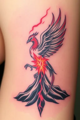 Tattoo of a Pheonix erupting from volcano