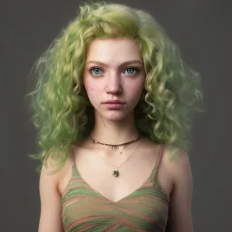 portrait of a teenager girl with curly blonde hair and green eyes,steampunk style,4k quality,