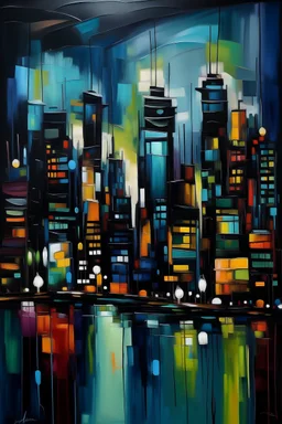 Abstract painting of city at night