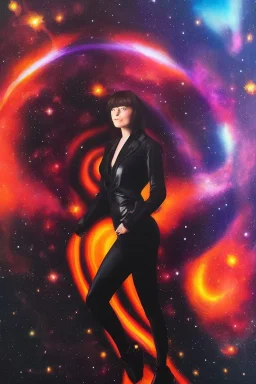 Full body portrait, painting, medium shot lady Spacecore background volumetric black hole