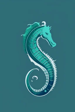 minimalist logo featuring seahorse in a katamaran in gothic style and blue-green hues.