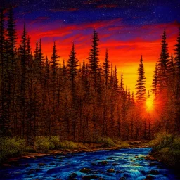 forest river stars sunset