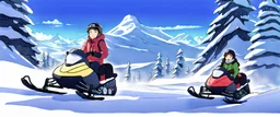 Snowmobile Adventure, a heartwarming classic, Alberta, Studio Ghibli anime style