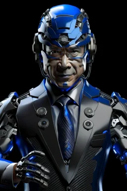 Cyborg armor with helmet on head serious face