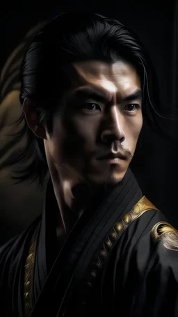 Fanatsy world, portrait of a king, martial artist, , black hair, asian, 20 years old