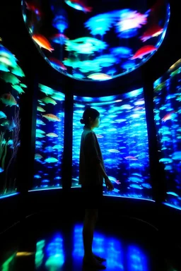 Imagine an interactive installation where the movements of visitors trigger a dynamic display of light, color, and texture, evoking the graceful and fluid movements of Mandarin Fish in their natural habitat.