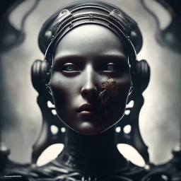 a beautiful marmor statue of a woman, steam punk, hr giger, scary, horror, realistic, made in octane, cinematic, movie, CGI, ultra-realistic, extremely detailed octane rendering, 8K, VRAY Super Real ar 2:3, dof photorealistic futuristic 50mm lens hard lighting dark gray tintype photograph, realistic lighting, sephia colors