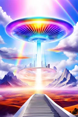 Ufo rainbow, futuriste ultra moderne,stairway to heaven,crystal very beautiful city