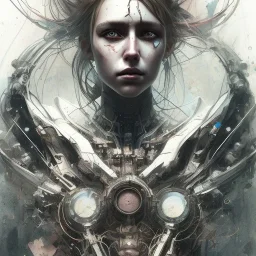 Singer Danish MØ face, Style cyberpunk, watercolor illustration by <agnes cecile> <John Kenn Mortensen> <Yoji Shinkawa>,