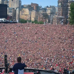 one man on stage in front of massive crowd