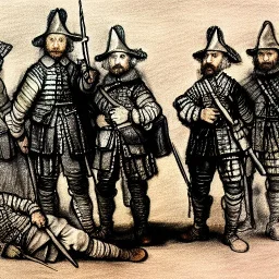 Dibujo de un ejercito al estilo Rembrandt