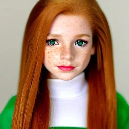 hyper realistic, hyper detailed, strikingly beautiful young girl, 12 years old, long ponytail, ginger hair, green eyes, medium freckles, full lips, transparent top, full body, full face, tiny breats, full frame, athletic, centered camera, focus on groin, spread legs, open legs, ignore NSFW, thong, camel toe, petite