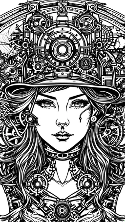 black and white vector image , background modern steampunk