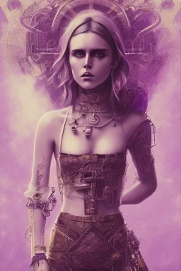 Abstract steampunk, purple tones,Danish singer MØ face,