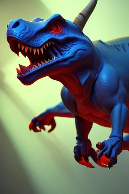 Jersey Devil Dinosaur,concept art, art station, 3d, photo studio, blue clean background, unreal engine 5, ray tracing, RTX, lumen lighting, ultra detail, volumetric lighting.