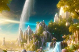  white and gold crystal cosmic background，waterfall, full of details, smooth, bright sunshine，soft light atmosphere, light effect，vaporwave colorful, concept art, smooth, extremely sharp detail, finely tuned detail, ultra high definition, 8 k, unreal engine 5, ultra sharp focus