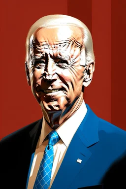 stylized stencil portrait of Joe biden in solid red, beige and (light and dark) blue