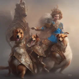 epic photo of queen elizabeth riding a big corgi by seb mckinnon