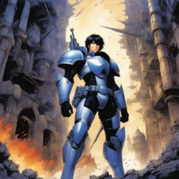 [art by masamune shirow's Orion] After the battle, he emerges from hiding. Is he still among the living? With a desperate heart, he crosses the castle courtyard littered with corpses of the defenders. he hopes that all is not lost.