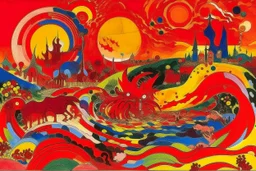 A red fiery demon kingdom painted by Wassily Kandinsky