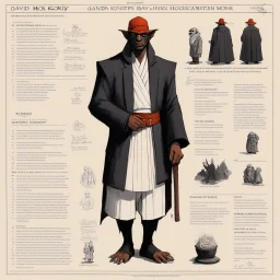 monster concept sheet with AD&D statistics and characteristics [art by David Hockney] Gangster-turned-Monk
