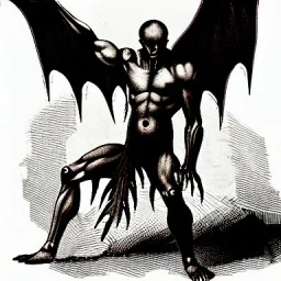 demonlike humanoid with batlike wings clawed hands and huge muscles