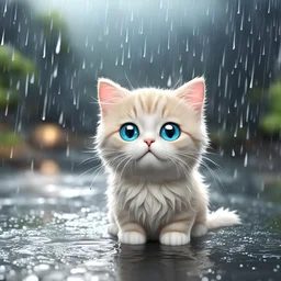 3D , cute cat, rain