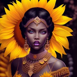 Black skin, pixie, moonlight, sunflower, model