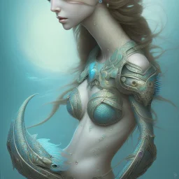 sango fantasy, fantasy magic, intricate, sharp focus, illustration, highly detailed, digital painting, concept art, matte, artgerm and paul lewin and kehinde wiley, masterpiece sexy lips Asian lady fish body mermaid turquoise space lady beach sea