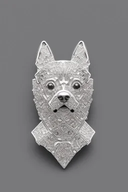 Silver brooch patterned in the shape of a dog Deberman containing crystal white background