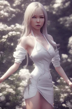 hitomi tanaka waist up photo, white dress, 8k resolution, realistic, unreal engine, cinematic lighting, octane render.