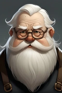 ugly fat dwarf with glasses with white hair