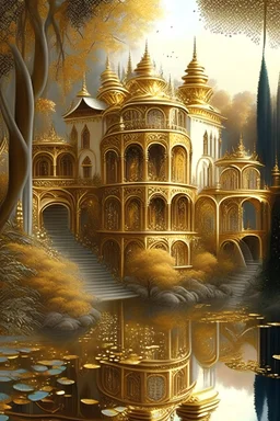 Houses of gold and silver, and may be decorated with the most beautiful inscriptions and ornaments with the most beautiful decorations and designs. Under these houses rivers flow and around them are gardens and tall trees.