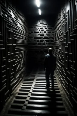 A man enters a dark labyrinth