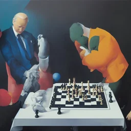 Putin, President Xi Of China And Joe Biden Play Chess With A Pigeon,Ufo,Complex Surgical Instruments Intermixed With A Newborn Boy,Minimalism,Painting By Adrian Ghenie,Rene Magritte,Pablo Picasso,Michelangelo,Salvador Dali,Lucian Freud