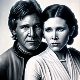 old carrie fisher embracing harrison ford in star wars, waist up portrait, photorealistic faces, intricate, oil on canvas, masterpiece, expert, insanely detailed, 4k resolution, cinematic smooth, intricate detail , soft smooth lighting, soft pastel colors,