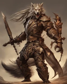 Warrior warrior with leather and metal clothes A combination of a dragon and a wolf and a commander riding on it Warrior warrior with leather and metal clothes and robotic metal