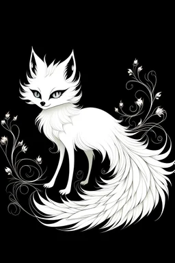 A brave feminine white fox in the style of Tim Burton