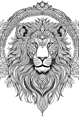 Pages with Majestic Lion Mandala, White background, Sketch Style, full Body, Only use outline, Mandala style, clean line art, White background, no shadows, and clear and well outlined