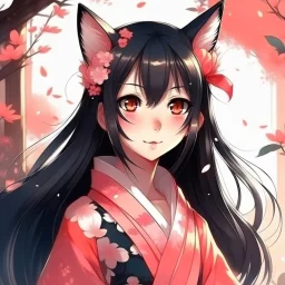 girl anime kitsune black hair pink eyes manga